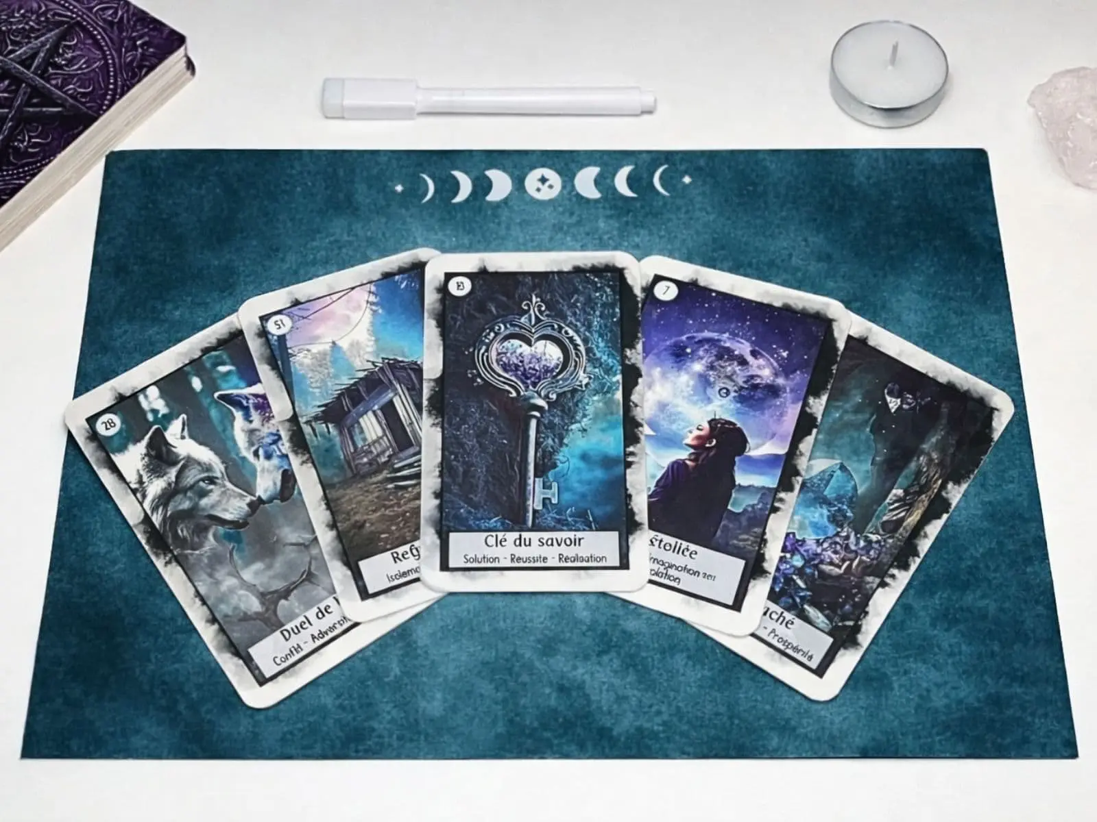 Planche de tirage fond vert incrusté 5 cartes – Mystic Garden By K